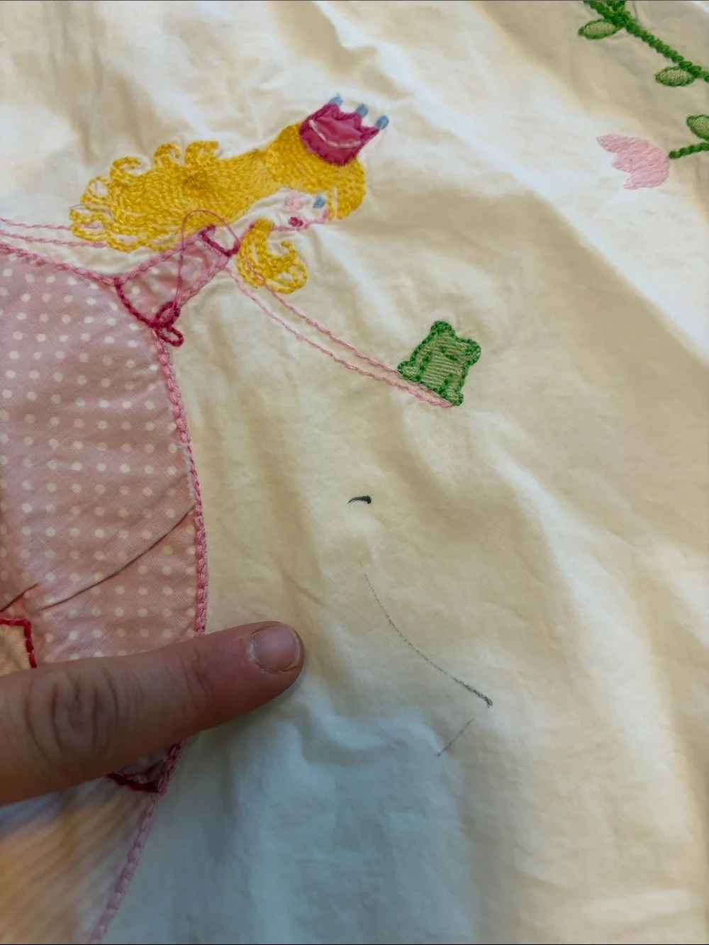 Pottery Barn Kids Full/Queen White Pink Embroidered Crewel Birds Flowers Duvet
